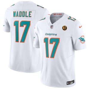 Men Miami Dolphins #17 Jaylen Waddle White 2023 F.U.S.E. With John Madden Patch Vapor Limited Football Stitched Jersey