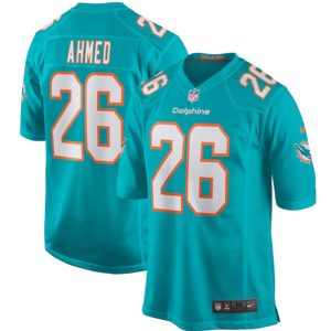 Men Miami Dolphins #26 Salvon Ahmed Aqua Football Stitched Game Jersey