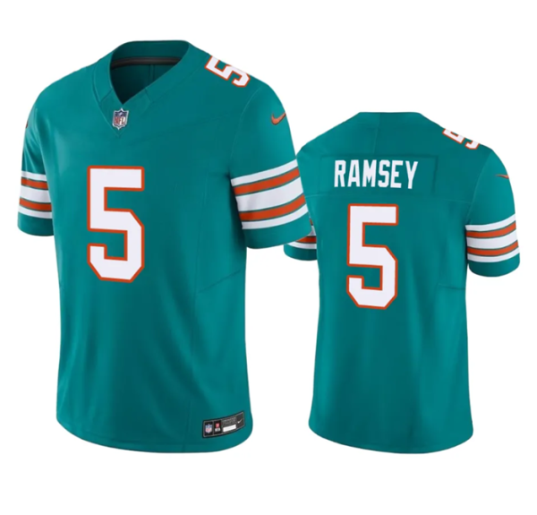 Men Miami Dolphins #5 Jalen Ramsey Aqua 2023 F.U.S.E Vapor Limited Stitched Football Jersey