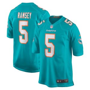 Men Miami Dolphins #5 Jalen Ramsey Aqua Stitched Game Jersey