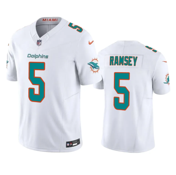 Men Miami Dolphins #5 Jalen Ramsey White 2023 F.U.S.E Vapor Limited Stitched Football Jersey