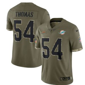 Men Miami Dolphins #54 Zach Thomas 2022 Olive Salute To Service Limited Stitched Jersey