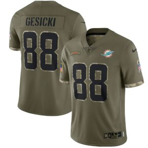 Men Miami Dolphins #88 Mike Gesicki 2022 Olive Salute To Service Limited Stitched Jersey