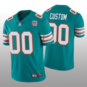 Men Miami Dolphins Active Player Custom 2022 Aqua With 50th Perfect Season Patch Limited Stitched Jersey