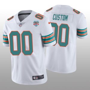 Men Miami Dolphins Active Player Custom 2022 White With 50th Perfect Season Patch Limited Stitched Jersey