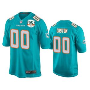 Men Miami Dolphins Active Player Custom Aqua With 50th Perfect Season Patch Stitched Game Jersey