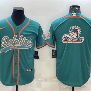 Men Miami Dolphins Aqua Team Big Logo With Patch Cool Base Stitched Baseball Jersey