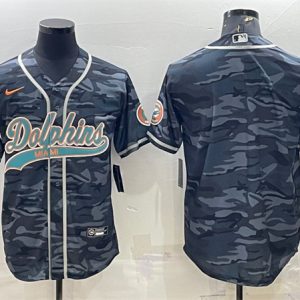 Men Miami Dolphins Blank Gray Camo With Patch Cool Base Stitched Baseball Jersey