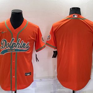 Men Miami Dolphins Blank Orange Cool Base Stitched Baseball Jersey