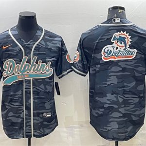 Men Miami Dolphins Gray Camo Team Big Logo With Patch Cool Base Stitched Baseball Jersey