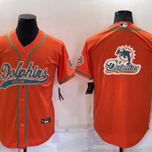 Men Miami Dolphins Orange Team Big Logo With Patch Cool Base Stitched Baseball Jersey