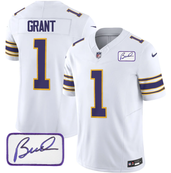 Men Minnesota Vikings #1 Greg Joseph White 2023 F.U.S.E. Bud Grant patch Vapor Limited Stitched Jersey