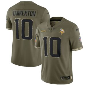 Men Minnesota Vikings #10 Fran Tarkenton 2022 Olive Salute To Service Limited Stitched Jersey