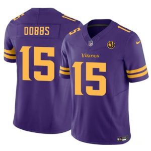 Men Minnesota Vikings #15 Josh Dobbs Purple 2023 F.U.S.E. With John Madden Patch Color Rush Limited Football Stitched Jersey