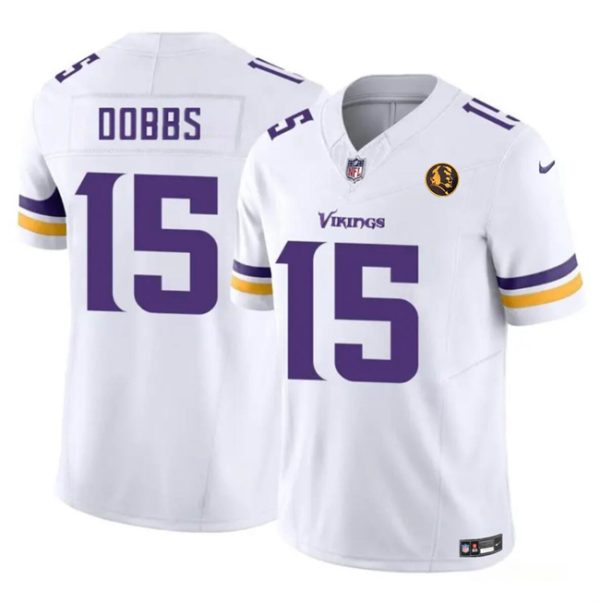 Men Minnesota Vikings #15 Josh Dobbs Purple White 2023 F.U.S.E. With John Madden Patch Vapor Limited Football Stitched Jersey