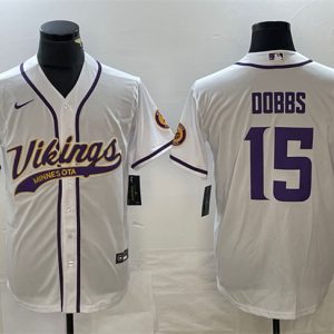 Men Minnesota Vikings #15 Josh Dobbs White Cool Base Stitched Baseball Jersey