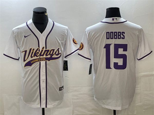 Men Minnesota Vikings #15 Josh Dobbs White Cool Base Stitched Baseball Jersey