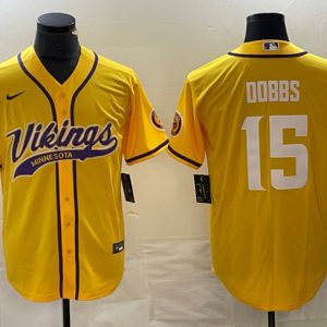 Men Minnesota Vikings #15 Josh Dobbs Yellow Cool Base Stitched Baseball Jersey