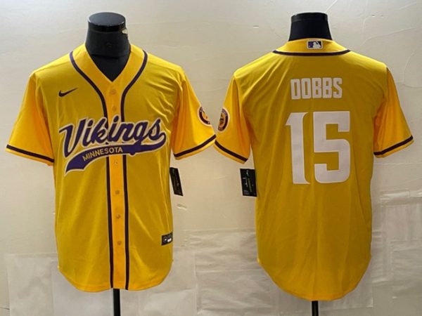 Men Minnesota Vikings #15 Josh Dobbs Yellow Cool Base Stitched Baseball Jersey