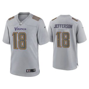 Men Minnesota Vikings #18 Justin Jefferson Gray Atmosphere Fashion Stitched Game Jersey