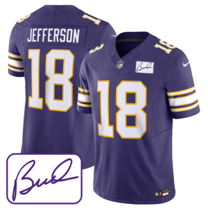 Men Minnesota Vikings #18 Justin Jefferson Purple 2023 F.U.S.E. Bud Grant patch Limited Stitched Jersey