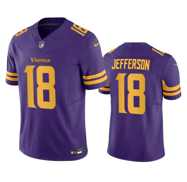 Men Minnesota Vikings #18 Justin Jefferson Purple 2023 F.U.S.E. Color Rush Stitched Jersey