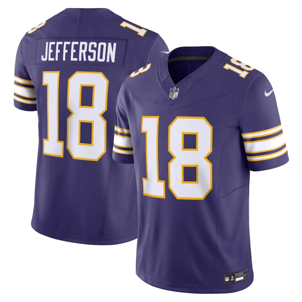 Men Minnesota Vikings #18 Justin Jefferson Purple 2023 F.U.S.E. Vapor Untouchable Stitched Jersey