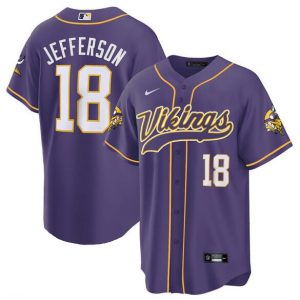 Men Minnesota Vikings #18 Justin Jefferson Purple Cool Base Stitched Baseball Jersey