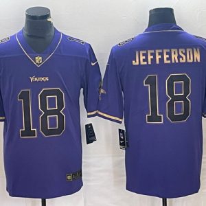 Men Minnesota Vikings #18 Justin Jefferson Purple Gold Football Stitched Jersey