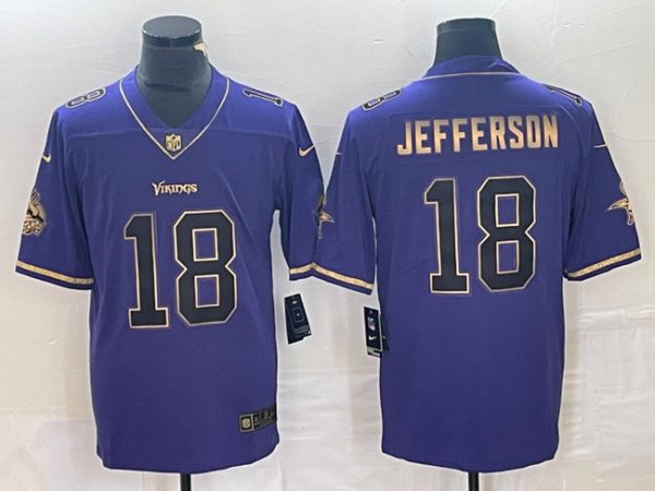 Men Minnesota Vikings #18 Justin Jefferson Purple Gold Football Stitched Jersey