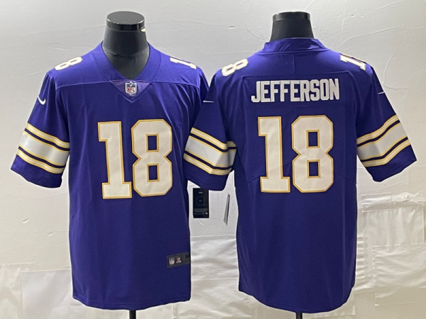 Men Minnesota Vikings #18 Justin Jefferson Purple Vapor Untouchable Limited Stitched Jersey