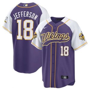 Men Minnesota Vikings #18 Justin Jefferson Purple/White Cool Base Stitched Baseball Jersey