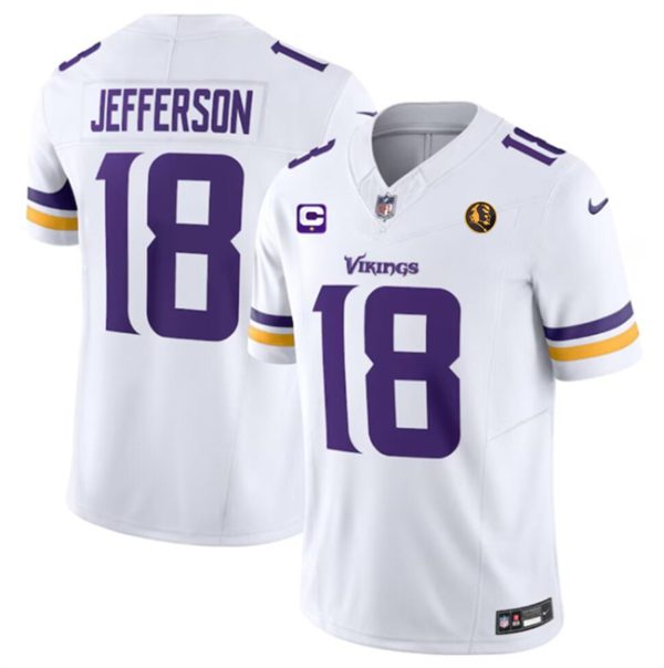 Men Minnesota Vikings #18 Justin Jefferson White 2023 F.U.S.E. With 1-star C Patch And John Madden Patch Vapor Limited Football Stitched Jersey