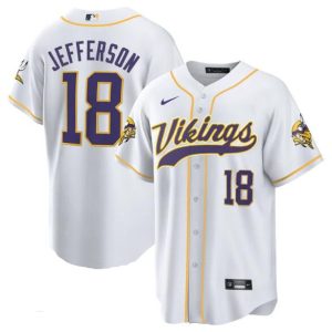 Men Minnesota Vikings #18 Justin Jefferson White Cool Base Stitched Baseball Jersey