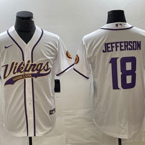 Men Minnesota Vikings #18 Justin Jefferson White Cool Base Stitched Baseball Jersey