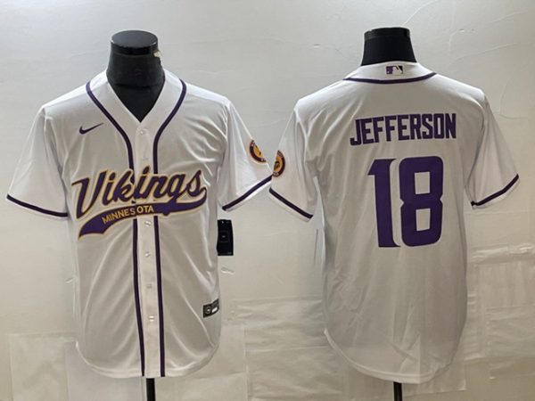 Men Minnesota Vikings #18 Justin Jefferson White Cool Base Stitched Baseball Jersey