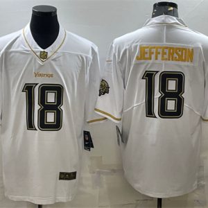 Men Minnesota Vikings #18 Justin Jefferson White Golden Edition Limited Stitched Jersey