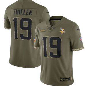 Men Minnesota Vikings #19 Adam Thielen 2022 Olive Salute To Service Limited Stitched Jersey