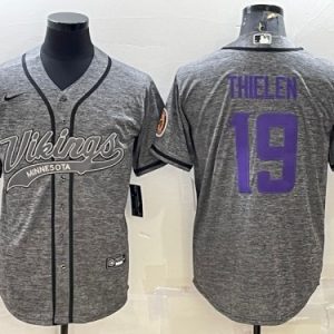 Men Minnesota Vikings #19 Adam Thielen Gray With Patch Cool Base Stitched Baseball Jersey