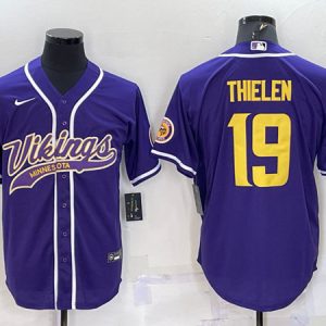 Men Minnesota Vikings #19 Adam Thielen Purple Gold With Patch Cool Base Stitched Baseball Jersey