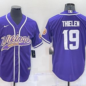 Men Minnesota Vikings #19 Adam Thielen Purple With Patch Cool Base Stitched Baseball Jersey