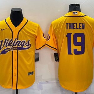 Men Minnesota Vikings #19 Adam Thielen Yellow With Patch Cool Base Stitched Baseball Jersey