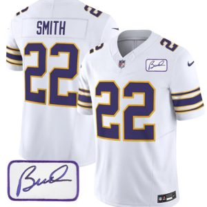 Men Minnesota Vikings #22 Harrison Smith White 2023 F.U.S.E. Bud Grant patch Vapor Limited Stitched Jersey