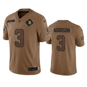 Men Minnesota Vikings #3 Jordan Addison 2023 Brown Salute To Service Limited Football Stitched Jersey