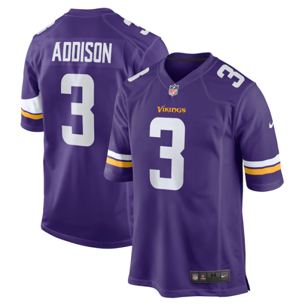 Men Minnesota Vikings #3 Jordan Addison Purple Stitched Game Jersey