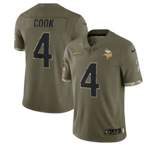 Men Minnesota Vikings #4 Dalvin Cook 2022 Olive Salute To Service Limited Stitched Jersey