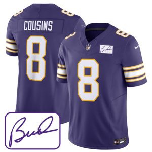 Men Minnesota Vikings #8 Kirk Cousins Purple 2023 F.U.S.E. Bud Grant patch Limited Stitched Jersey