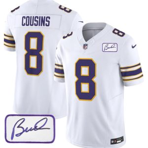 Men Minnesota Vikings #8 Kirk Cousins White 2023 F.U.S.E. Bud Grant patch Vapor Limited Stitched Jersey