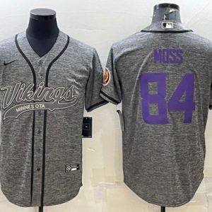 Men Minnesota Vikings #84 Randy Moss Gray With Patch Cool Base Stitched Baseball Jersey