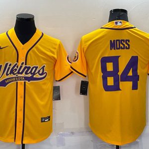 Men Minnesota Vikings #84 Randy Moss Yellow With Patch Cool Base Stitched Baseball Jersey